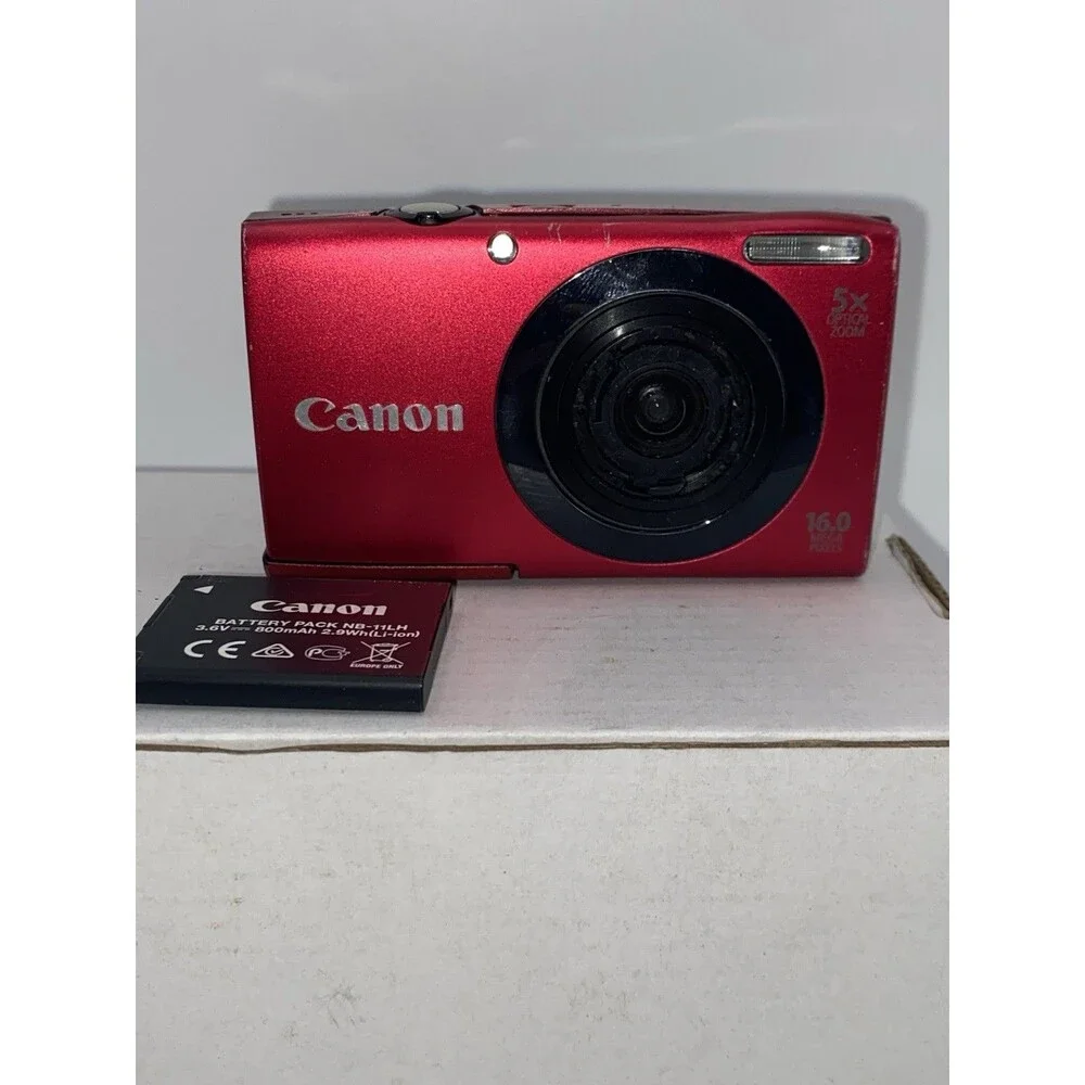 Canon PowerShot A3400 IS HD 16MP Red Digital Camera Parts/Repair w/ Battery